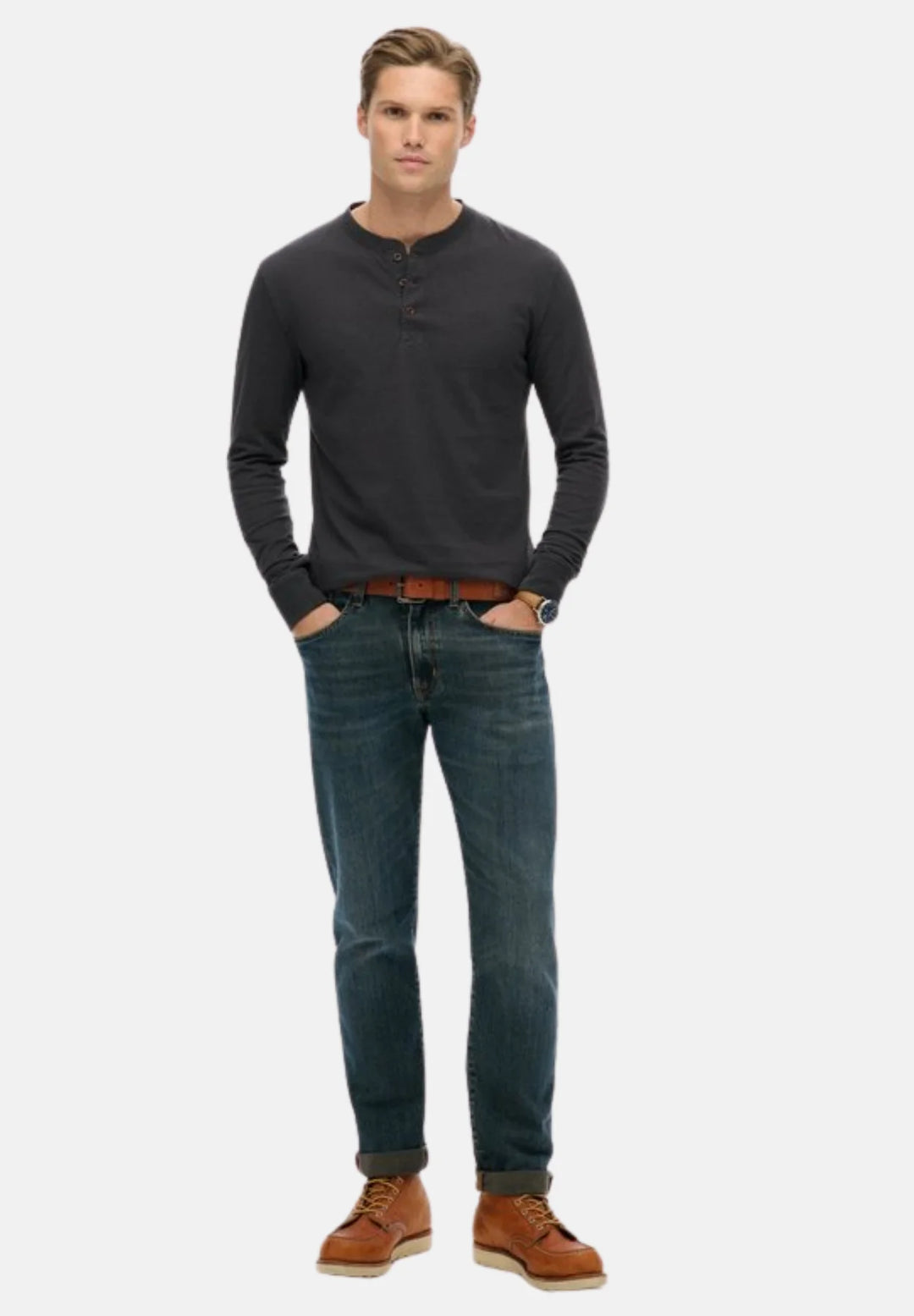 Superdry Classic Essential Grandad Top | Dark Charcoal