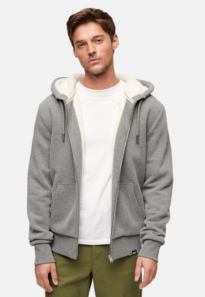 Superdry Essential Borg Lined Zip Hoodie | Rich Charcoal Marl