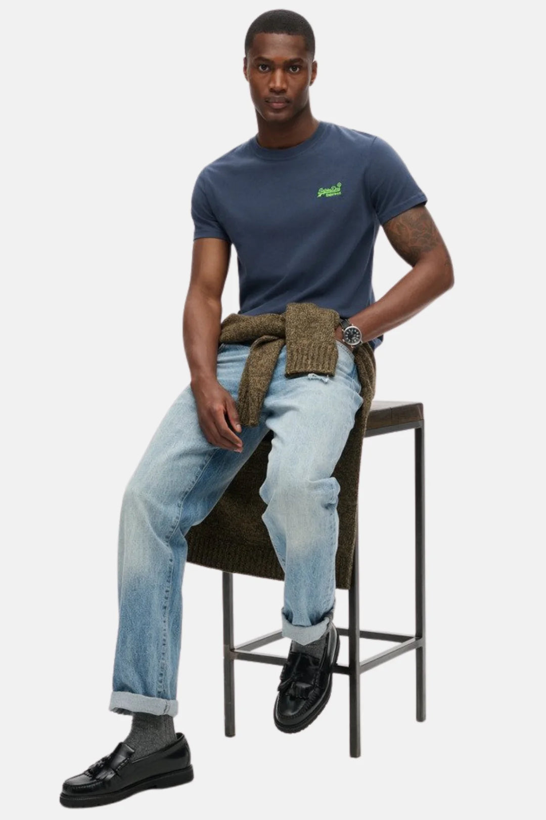 Superdry Essential Logo T-Shirt | Classic Navy/Fluro Lime