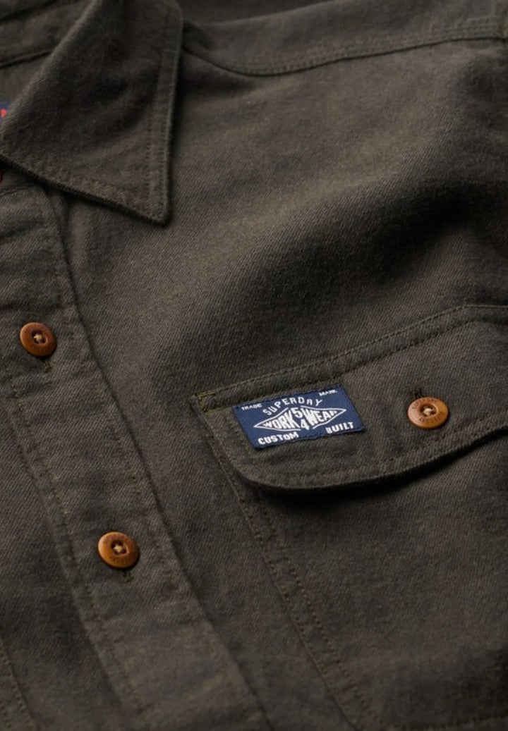 Superdry Flannel Workwear Overshirt | Chive Green