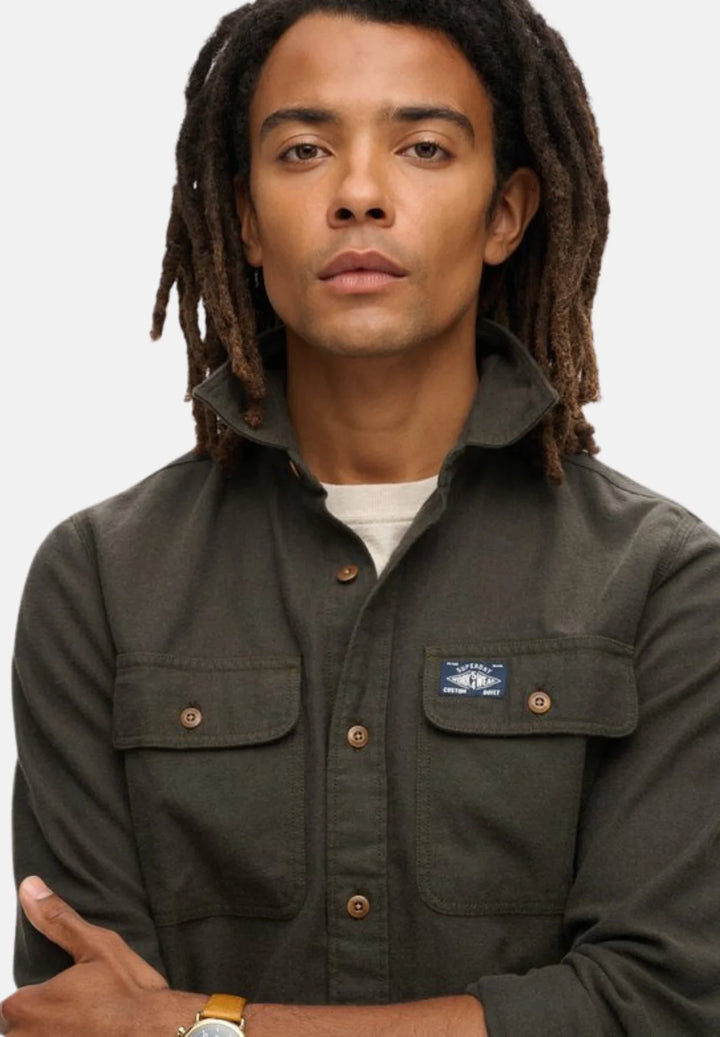 Superdry Flannel Workwear Overshirt | Chive Green