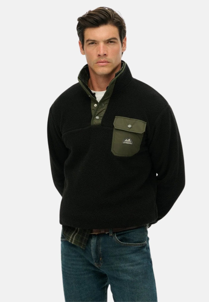 Superdry Fuji Half Snap Fleece | Black
