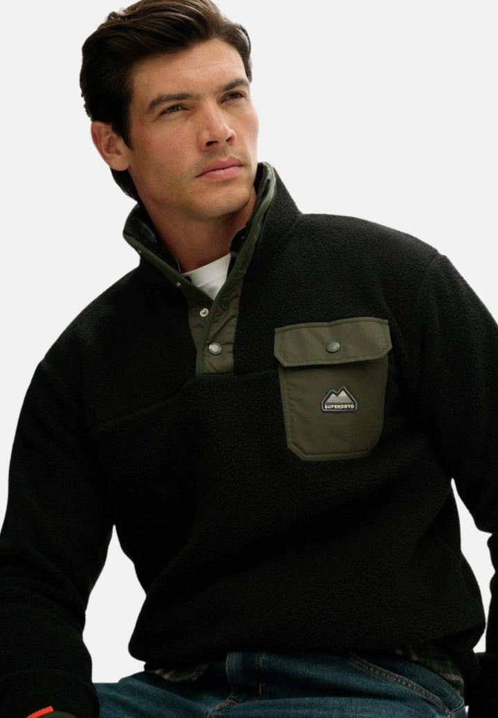 Superdry Fuji Half Snap Fleece | Black