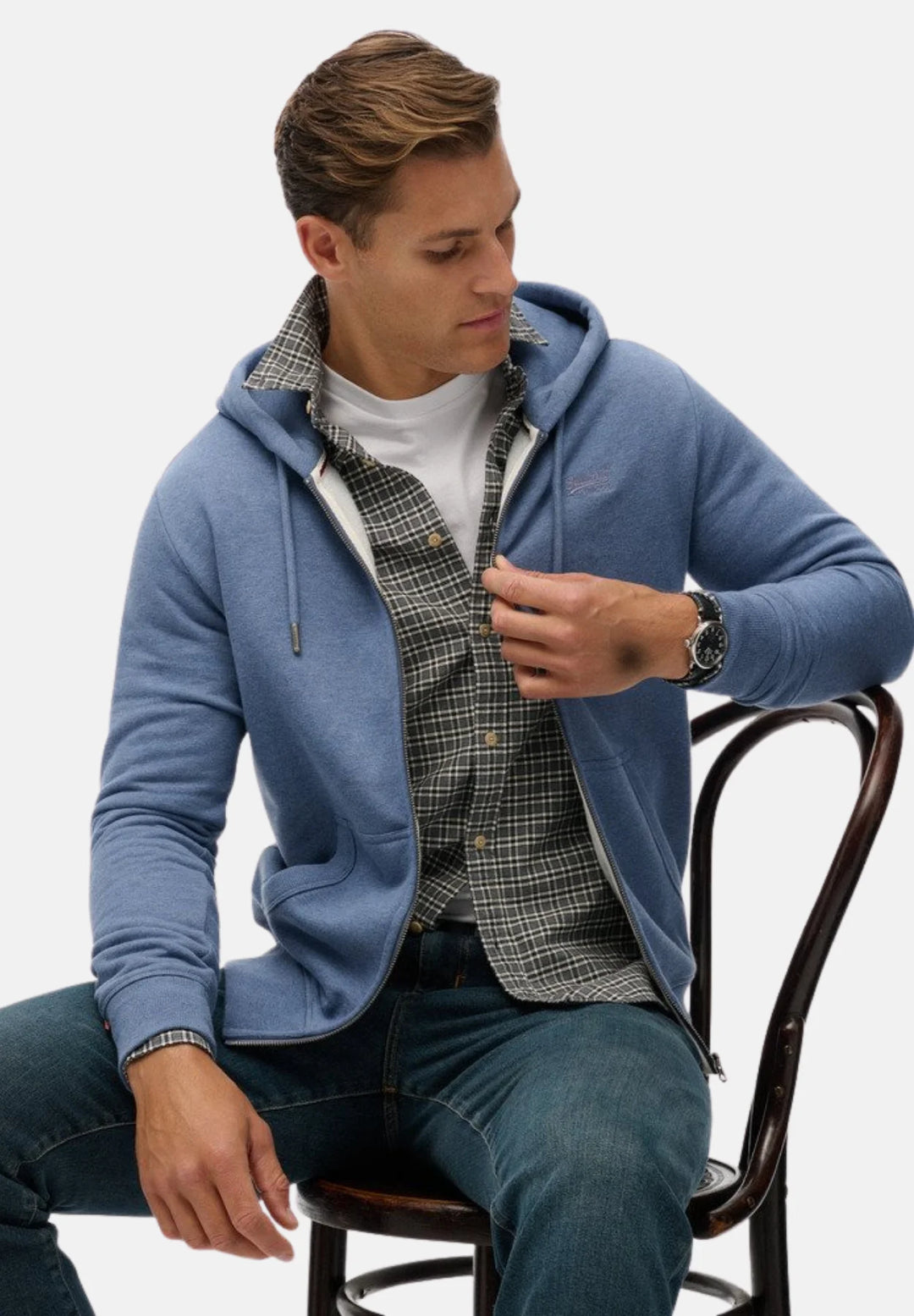 Superdry Half Brushed Zip Hoodie | Jeans Blue Marl