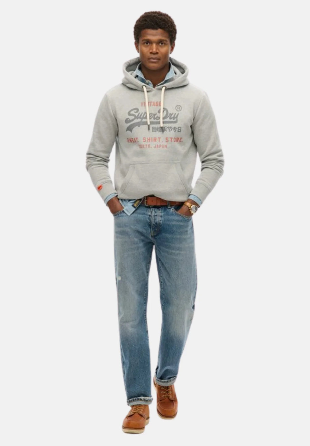 Superdry Heritage Relaxed Hoodie | College Grey Marl