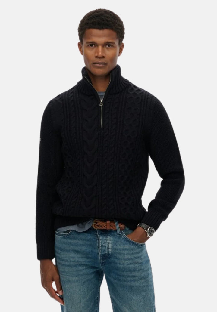Superdry Jacob Cable Knit Half Zip Jumper | Eclipse Navy