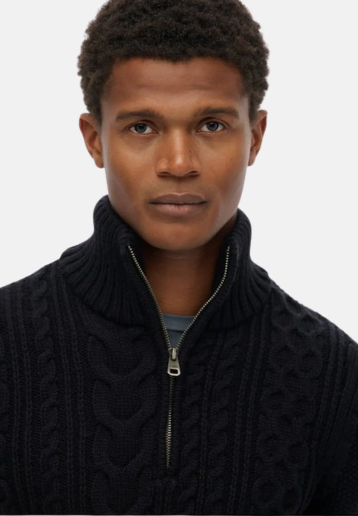 Superdry Jacob Cable Knit Half Zip Jumper | Eclipse Navy