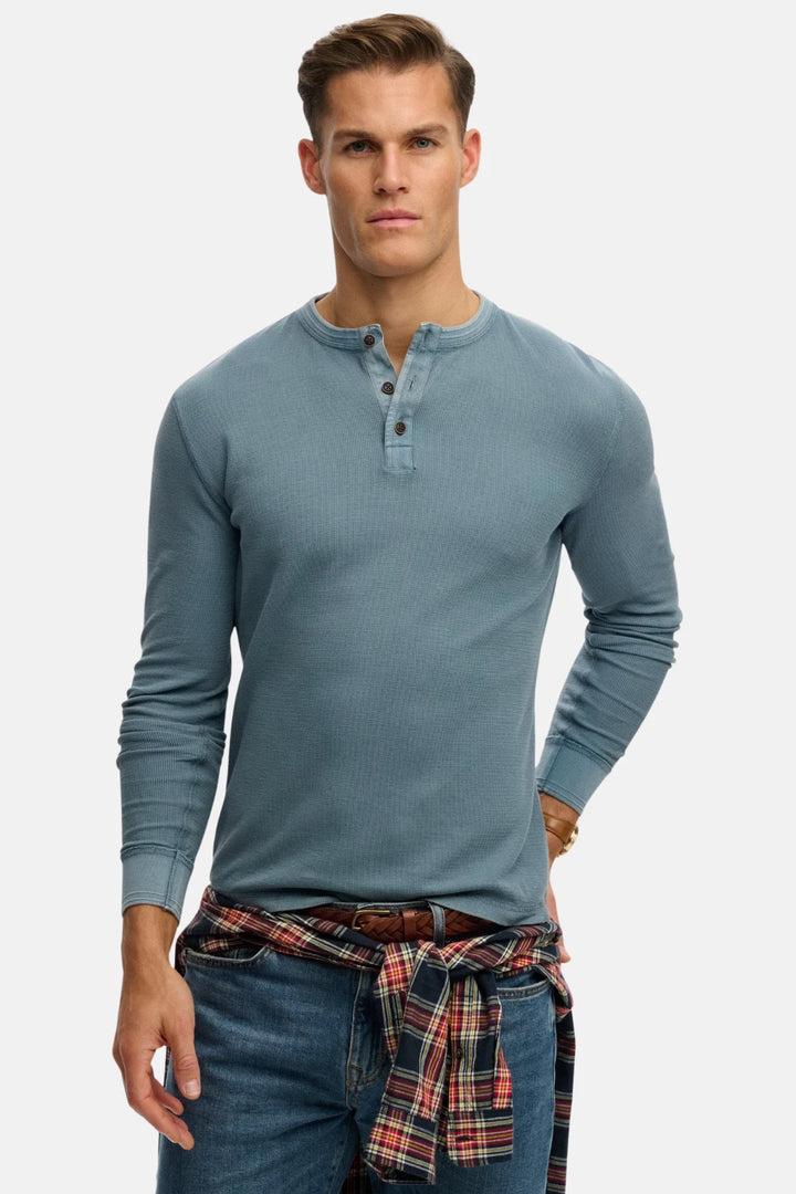 Superdry Lightweight Textured Grandad Top | Copen Blue