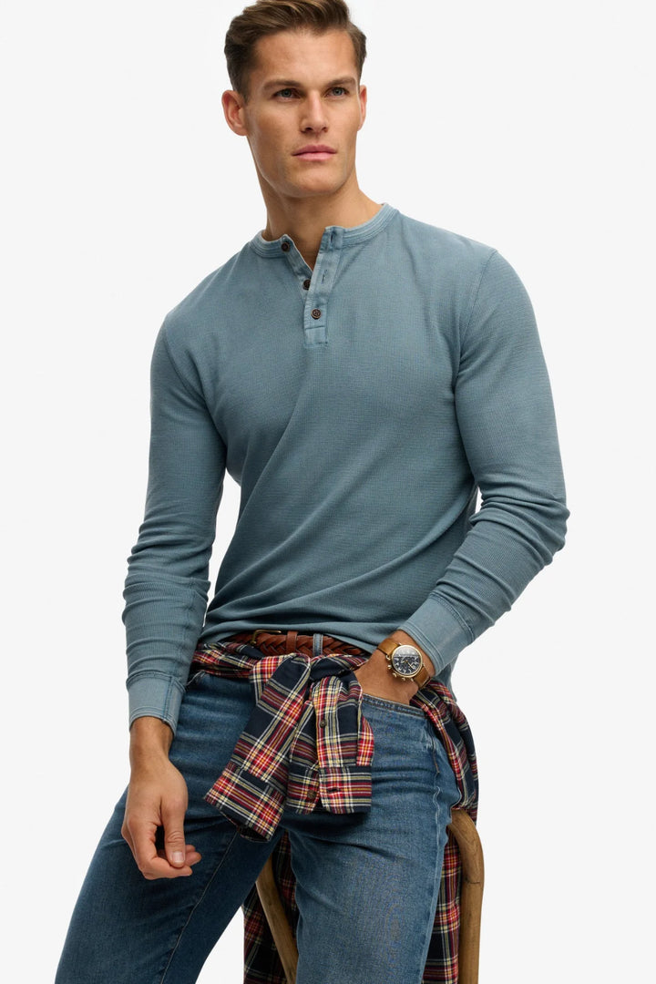 Superdry Lightweight Textured Grandad Top | Copen Blue