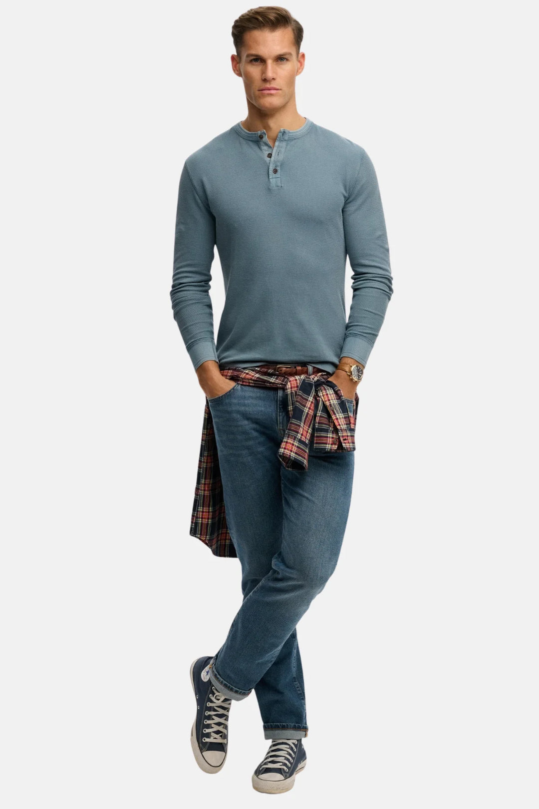 Superdry Lightweight Textured Grandad Top | Copen Blue