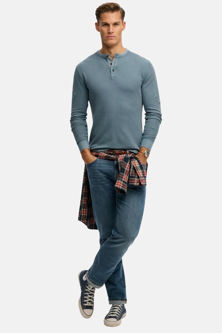 Superdry Lightweight Textured Grandad Top | Copen Blue
