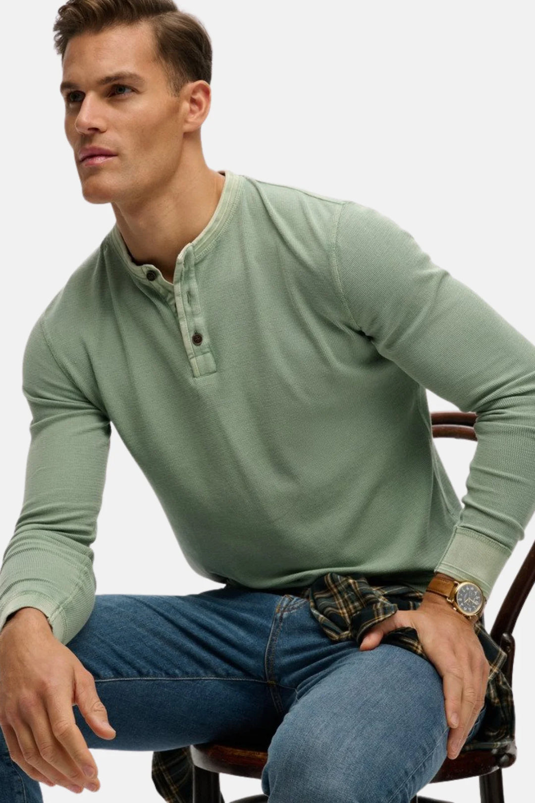 Superdry Lightweight Textured Grandad Top | Lily Pad Green