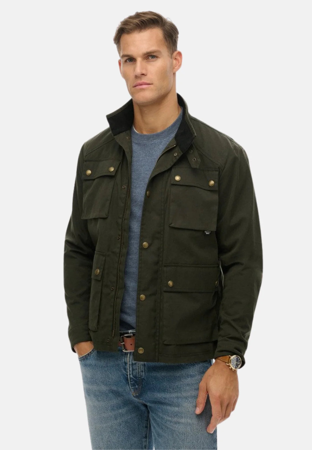 Superdry Merchant Wax Racer Jacket | Surplus Goods Olive Green