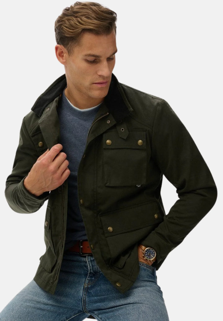 Superdry Merchant Wax Racer Jacket | Surplus Goods Olive Green