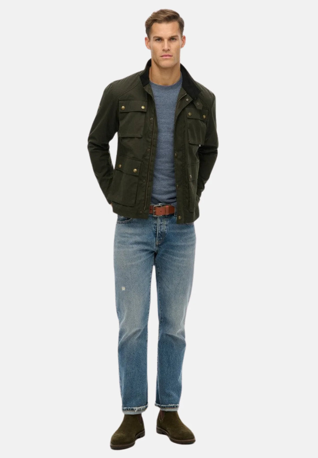 Superdry Merchant Wax Racer Jacket | Surplus Goods Olive Green