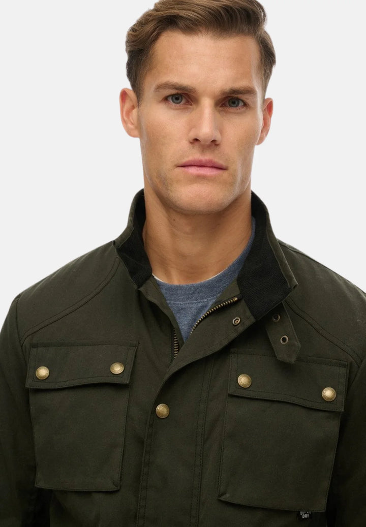 Superdry Merchant Wax Racer Jacket | Surplus Goods Olive Green