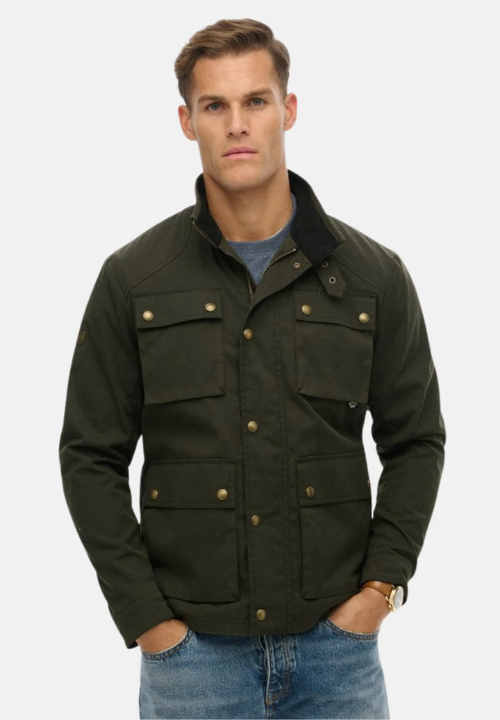 Superdry Merchant Wax Racer Jacket | Surplus Goods Olive Green