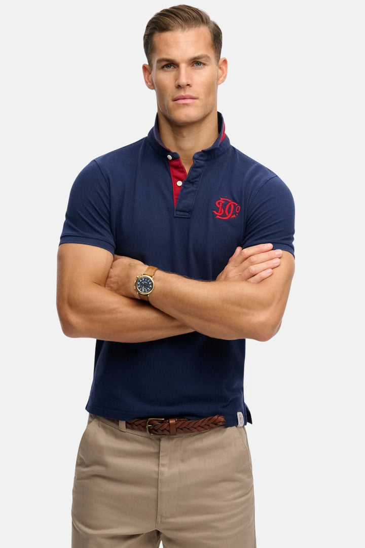 Superdry Pique Monogram Polo Shirt | Darkest Navy/Red