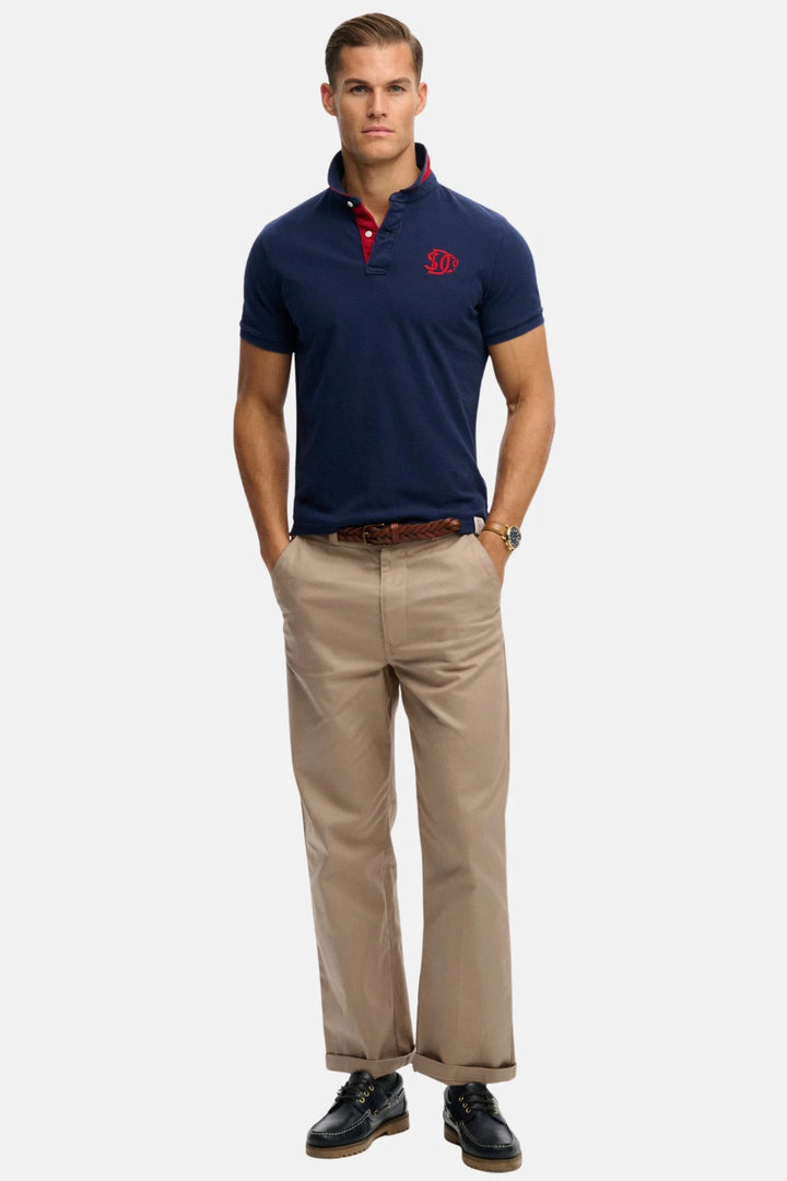 Superdry Pique Monogram Polo Shirt | Darkest Navy/Red