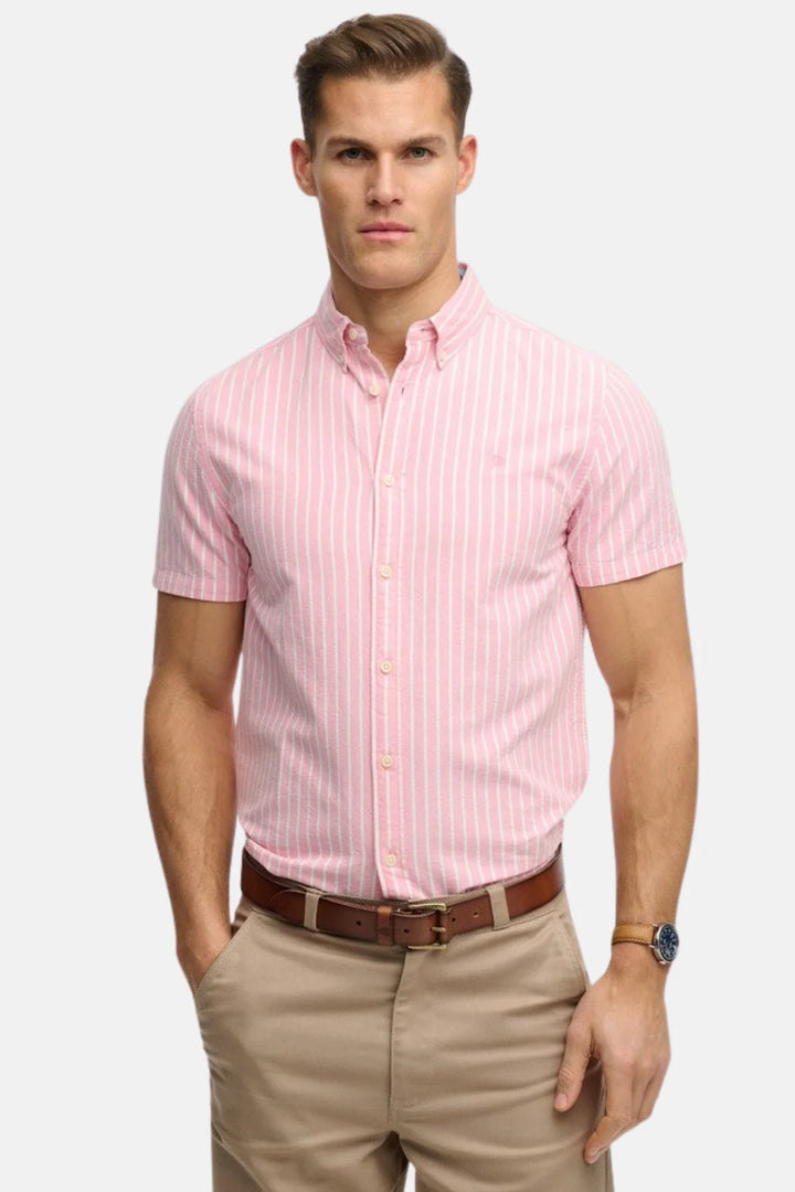 Superdry Preppy Oxford Shirt | Short Sleeve | Cali Coral/Optic Stripe