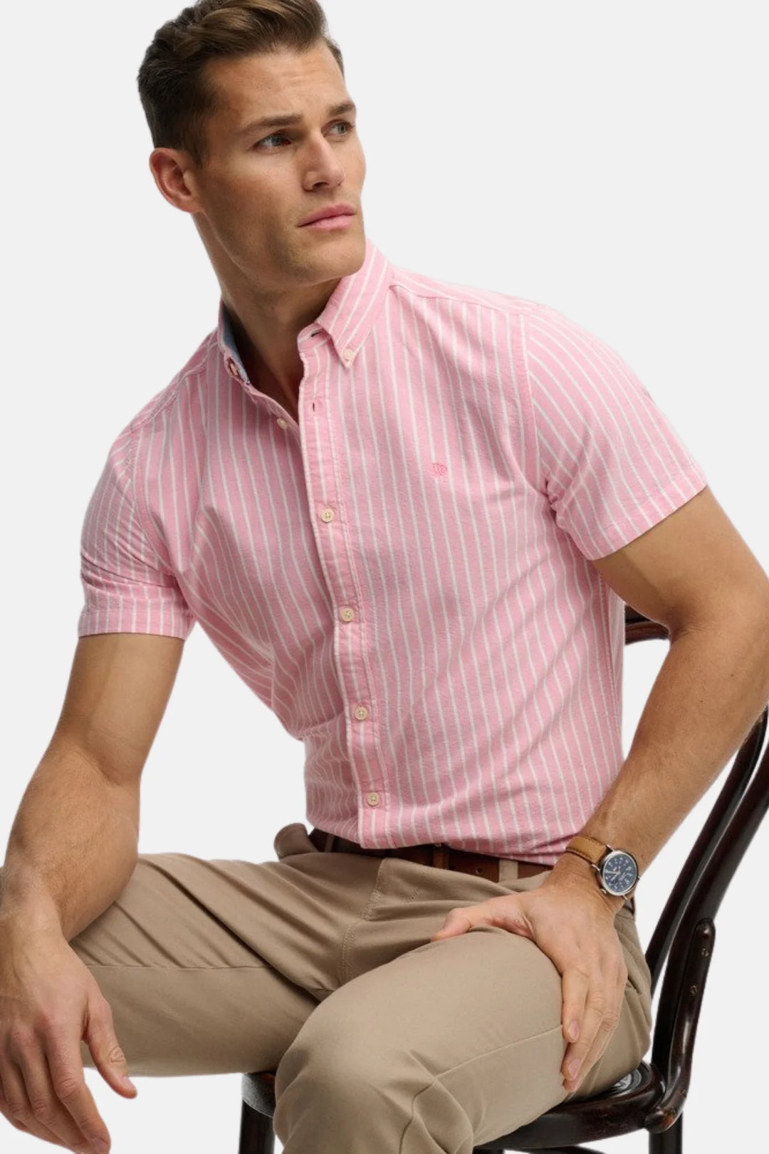 Superdry Preppy Oxford Shirt | Short Sleeve | Cali Coral/Optic Stripe