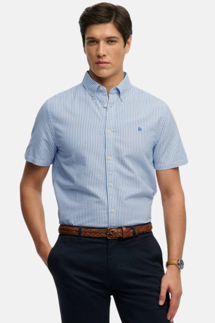 Superdry Preppy Oxford Shirt | Short Sleeve | Sky Blue Stripe
