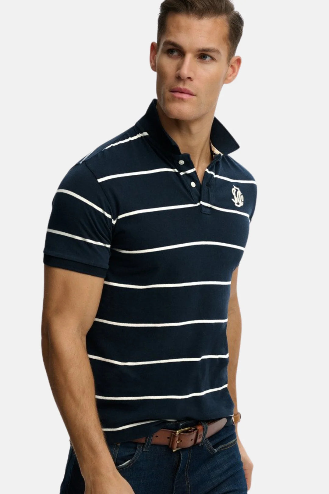 Superdry Vintage Stripe Jersey Polo Shirt | Navy Stripe