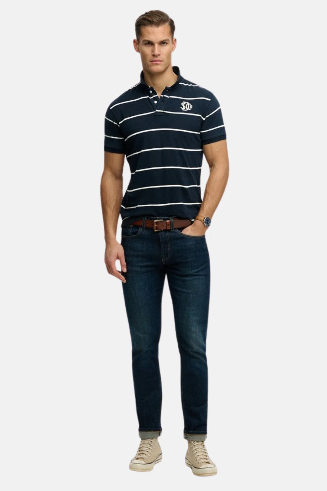 Superdry Vintage Stripe Jersey Polo Shirt | Navy Stripe
