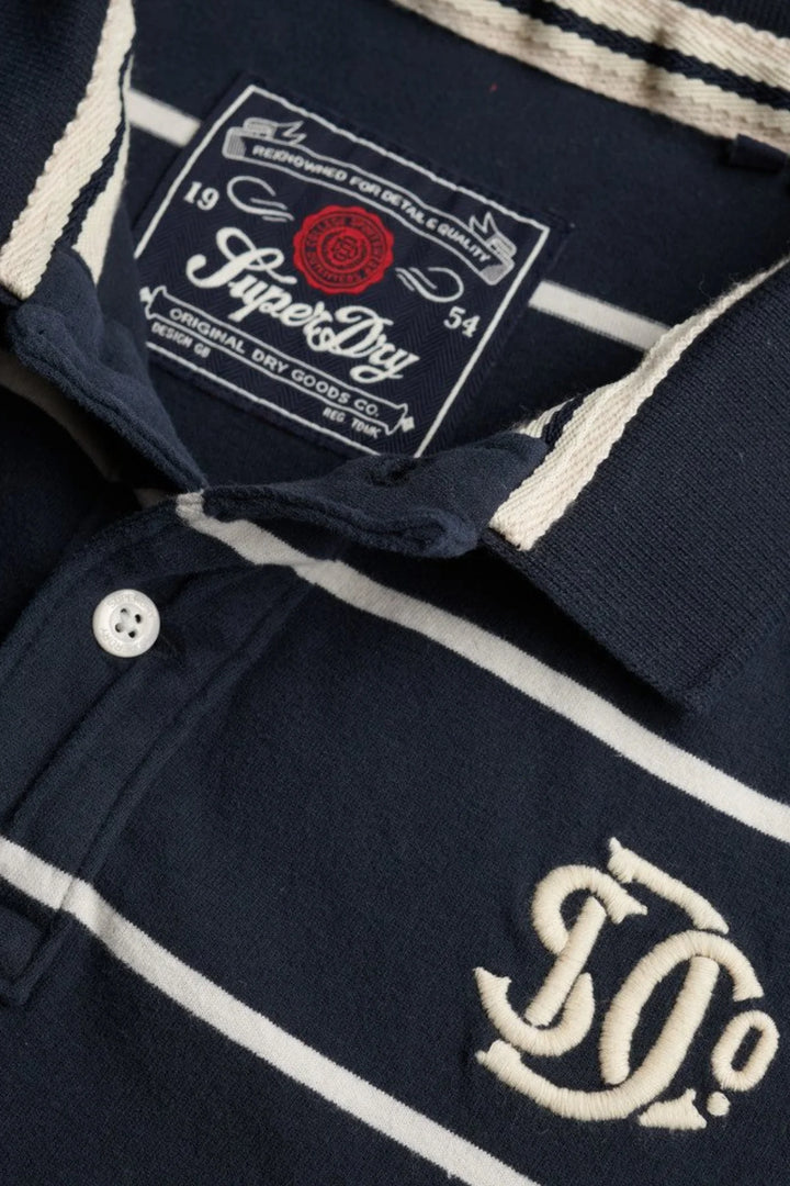 Superdry Vintage Stripe Jersey Polo Shirt | Navy Stripe