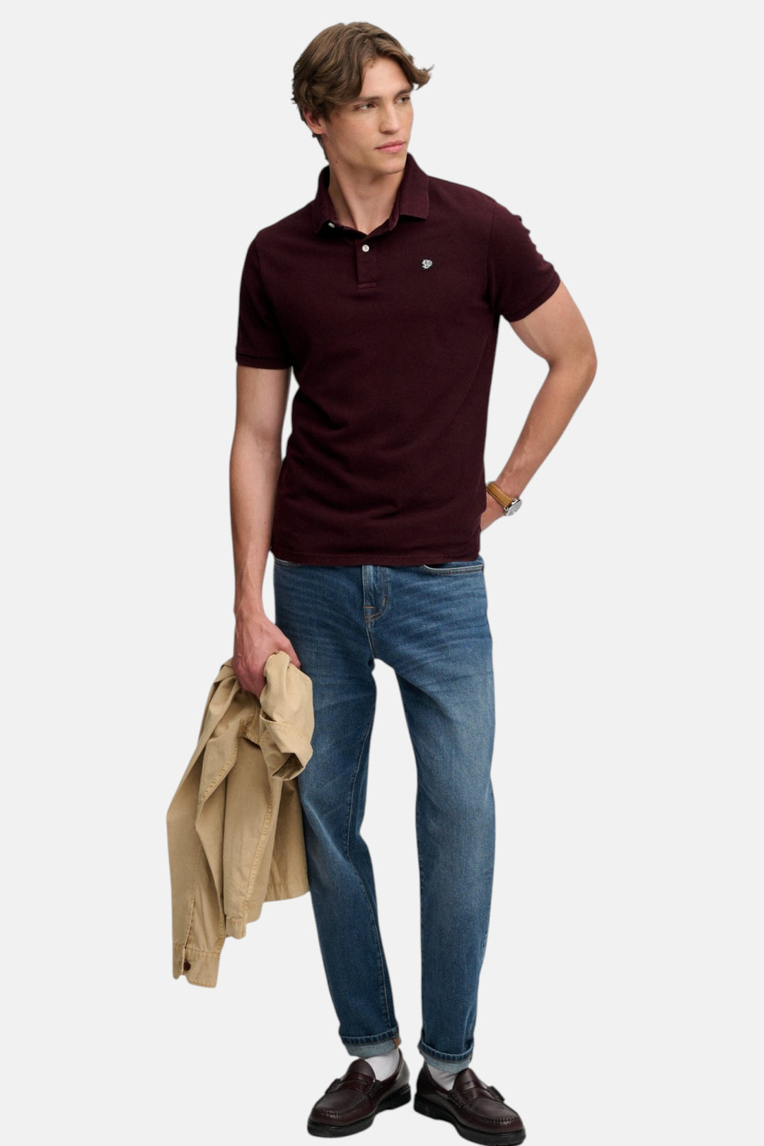 Superdry polo shirt with short sleeves, button-up collar, small chest logo