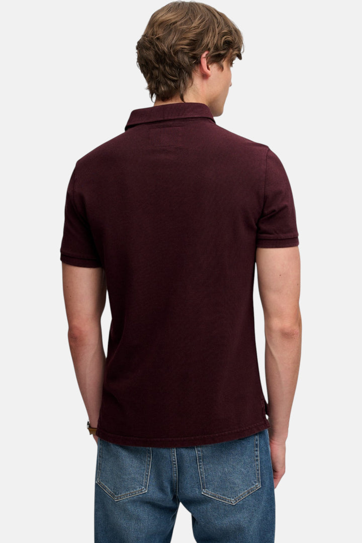 Superdry polo shirt back view, short sleeves and straight hem