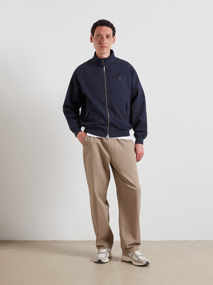 Farah Walt Harrington jacket in navy, full-zip stand collar, long sleeves