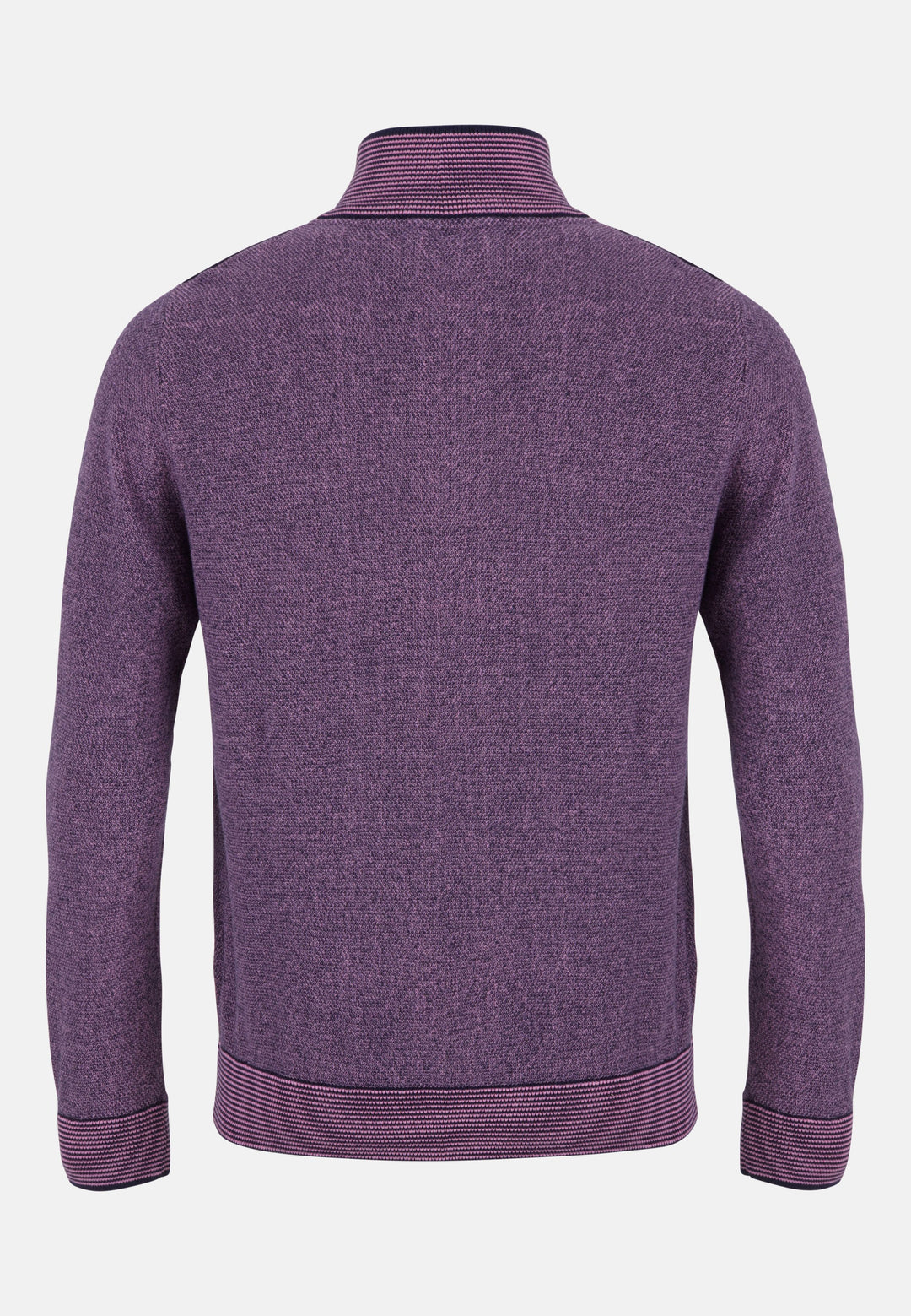  A 6th Sense Men's pink-and-navy-mix knitted cotton jumper with navy trim detail and striped detail on collar, cuffs, and hem.