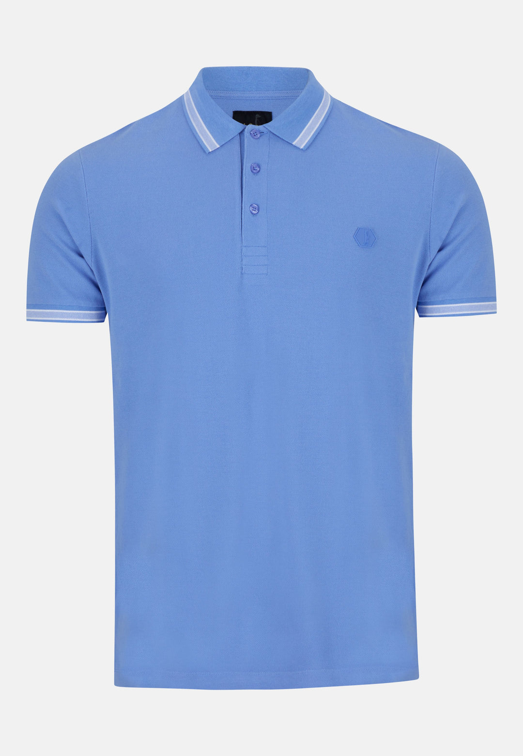 A men's regular-fit Polo Shirt in Light Blue with contrasting white stripe on collar and cuff from 6th Sense's Patrick Polo collection. 